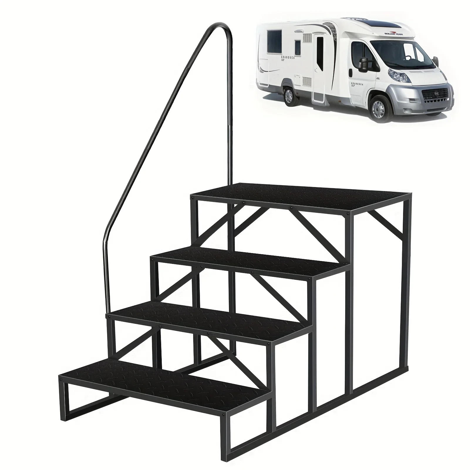 

RV with Handrail, Heavy Duty 4 Step RV Stairs with Anti-Slip Pedals, Upgraded Outdoor RV Ladder with Sturdy Handrail, Portable M