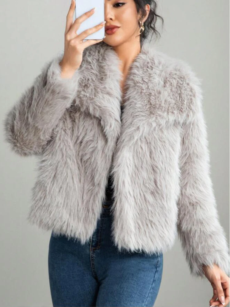 Chic Casual Winter Jackets For Women Faux Fur Warm Jacket Coat Long Sleeve Lapel Loose Plush Fluffy Thick New In Outerwears