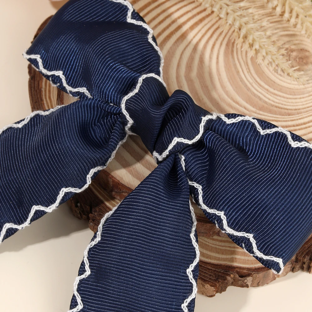 Navy Blue Ribbon Bow Hair Clip Satin Fabric Hairpin Elegant Hair Accessory For Women Girls Sweet Party Daily Headdress Headwear 6