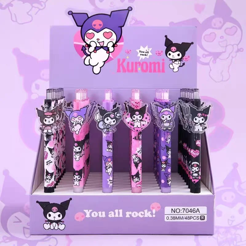 

48pcs Sanrio Cartoon Gel Pen Hello Kitty Kuromi Cinnamoroll Pens Students Stationery 0.5/0.38 Black School Children Write Gift