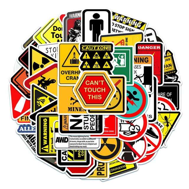 10/30/50Pcs Warning Mark Waterproof Graffiti Sticker Aesthetic Decorative Luggage Laptop Phone Fridge Scrapbook Kids Stickers 6
