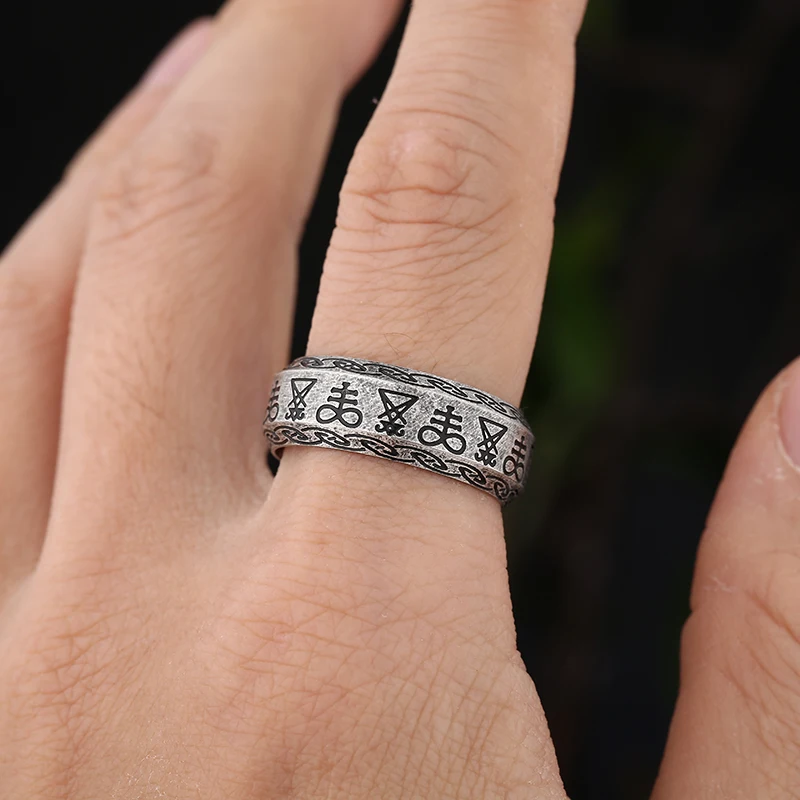 Signet Ring Gothic Lucifer Satan Seal of Satan Signet Rings Punk Stainless Steel Seal Rings Men and Women Pagan Jewelry Party Gift finger ring stainless steel ring signet ring