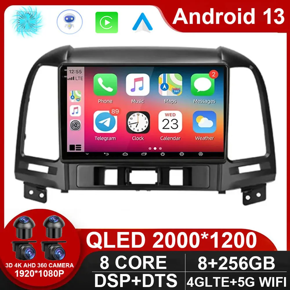 

Android 13 DSP Car Radio Multimidia Video Player Navigation GPS For Hyundai Santa Fe 2 2006 - 2012 2din Head Unit Carplay NO DVD