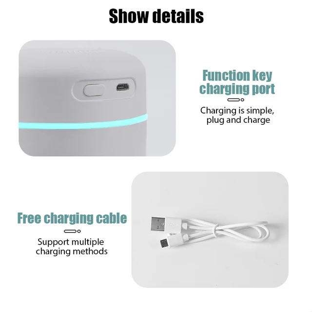 420ml Air Humidifier Portable USB Aroma Oil Diffuser with Colorful Light Cool Mist Sprayer For Bedroom Home Office Car Purifier 5