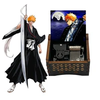 Anime BLEACH Kurosaki Ichigo Black Wooden Music Box Silver Self-winding Movement Study Desk Decoration Holiday Gifts for  1