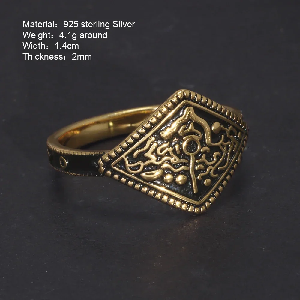 Game Dark Souls Series Ring of Favor Real 925 Sterling Silver with Retro Gold Plated for Men Women Fans Cosplay Jewelry - Image 2