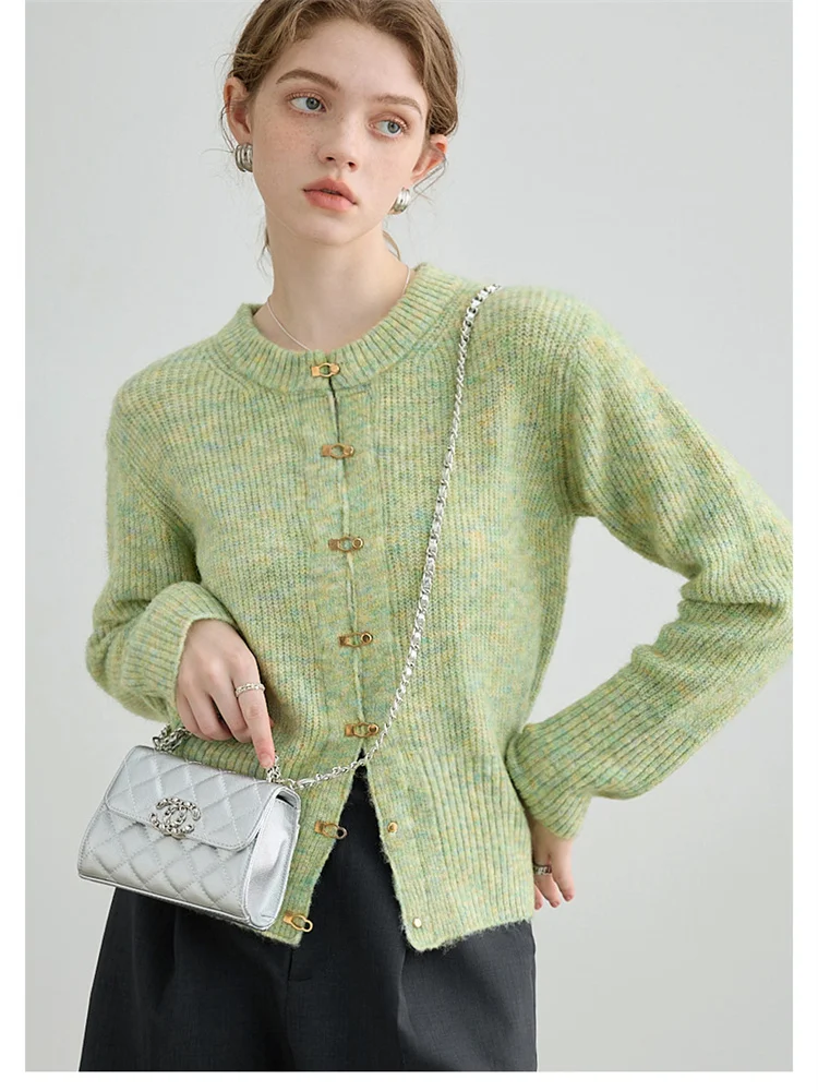 

MOLAN Autumn Sweet Woman Cardigan New Cute O Neck Mental Button Casual Knit Sweater Women Fashion Sweater