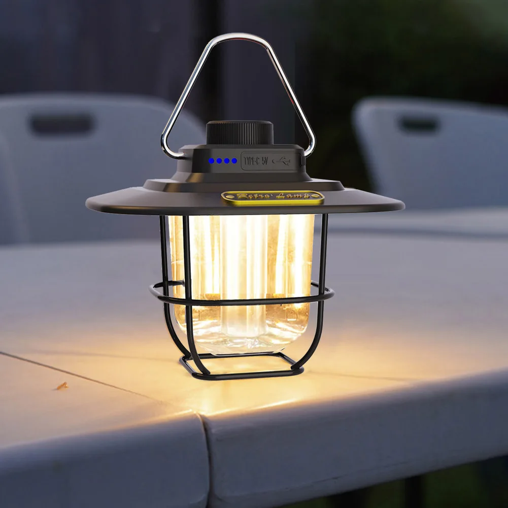 Retro Camping Lantern COB Camping Lights Waterproof Garden Decoration Lamp  Rechargeable Hanging Lamp with Hook Outdoor Lighting - AliExpress