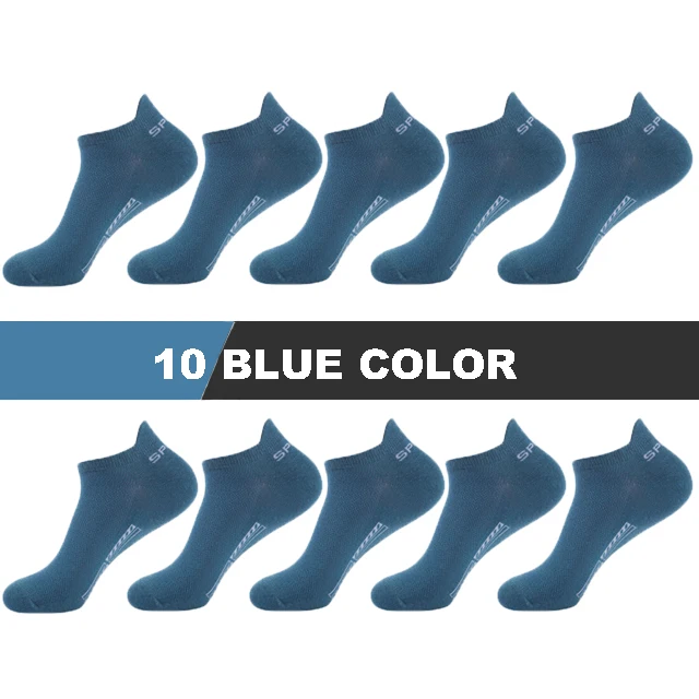 10Pairs/Lot High Quality Men Socks Ankle Breathable Cotton Sports Socks Mesh Casual Athletic Summer Thin Cut Short Sokken Gifts 10 blue color