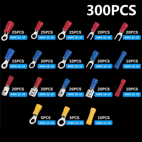 Insulated Cable Connector Electrical Wire Crimp Spade Butt Ring Fork Set Ring Electric Crimp lugs Rolled Terminals Assorted Kit - Image 16