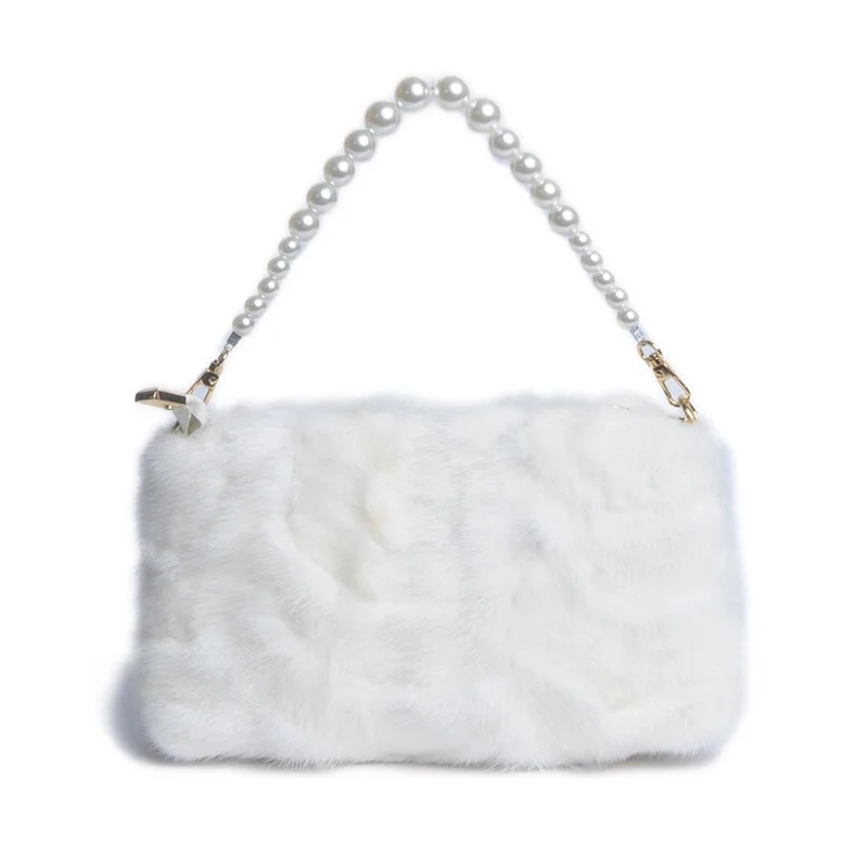 Women's Premium Fur Square Bag High Quality Mink Fur Casual Small Square Bag Crossbody Strap Design Simple Crossbody Bag