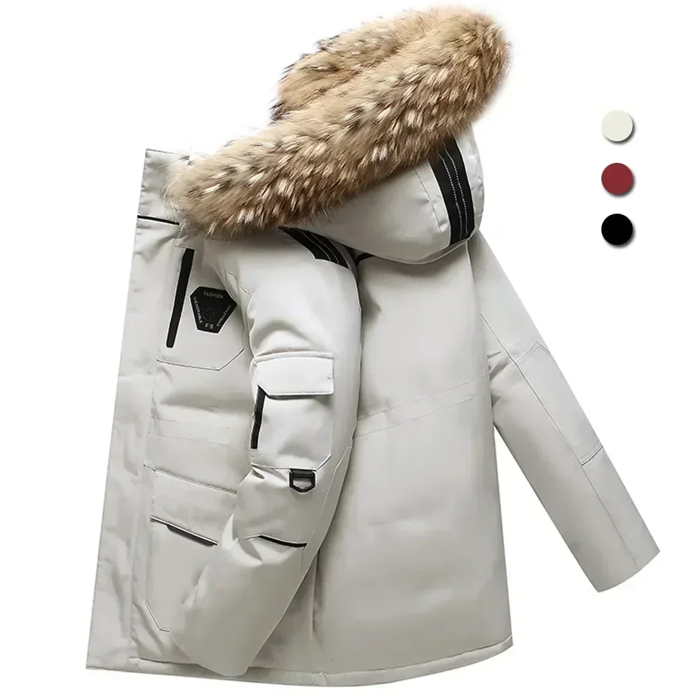 Winter Down Jacket Men 90% White Duck Down Parkas Coat Mid-length Fur Collar Male -30 Degree Keep Warm Thicken Snow Overcoats down jacket,mens jacket