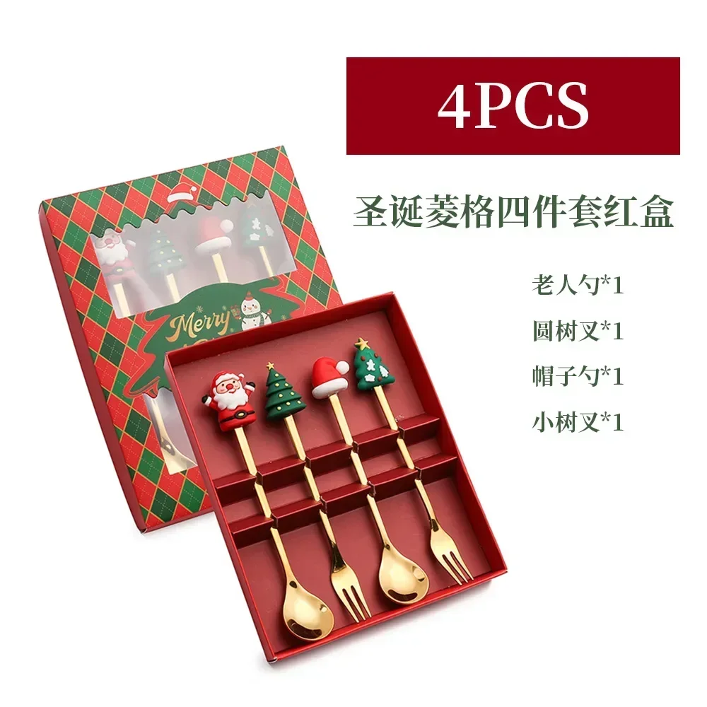 thumbnail image 1 of 4pcs Christmas Elk Head Shape Stainless Coffee Spoon New Year 2024 Christmas Decoration Table Decor for Home Navidad 2023 Gifts, 1 of 5