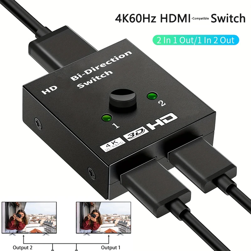 HDMI-compatible 2.0 2 Port 4K 1080P 2x1 1x2 Switch KVM Bi Directional Switcher UHD 4Kx2K 3D HD 2 Input 1 Output HDMI Splitter