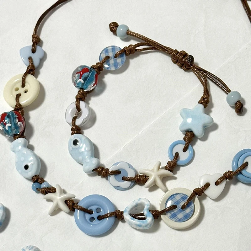 1pc Ceramic Boho Fish Star Beaded Woven Bracelets Temperament Holiday Style Jewelry Accessories