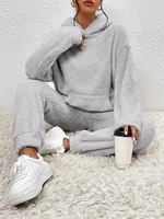 Autumn Winter Fashion Women Casual Hooded Sweatshirt Leg Pants 2 Piece Set Warm Furry Plush Trousers Suit Female Outfit - Image 5
