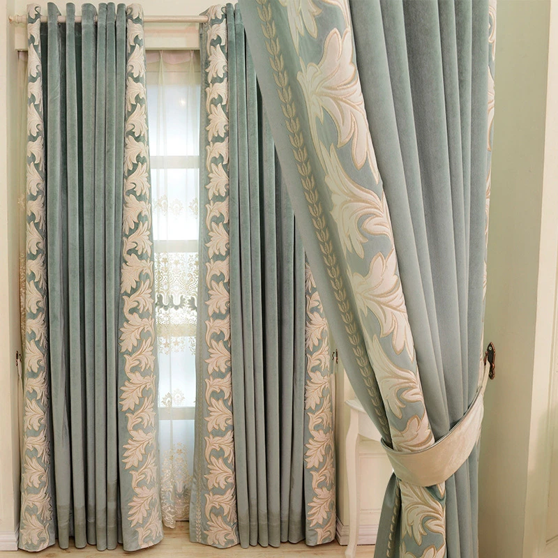 European Style Curtains for Living Dining Room Bedroom Luxury Custom Blackout Embroidery Stitching Door Window Curtain Decor