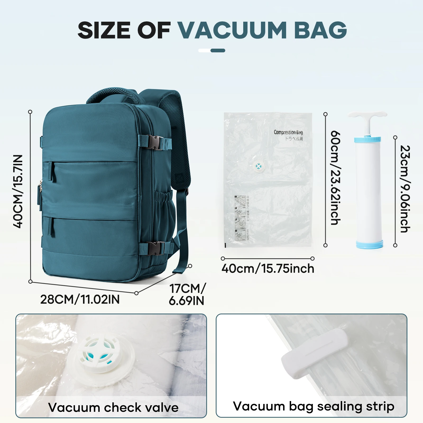 Vacuum Bags for Clothes, Ryanair 40x20x25 Travel Backpack Vacuum Storage Bags Suitcase Organizer Bag Carry on Luggage Backpack