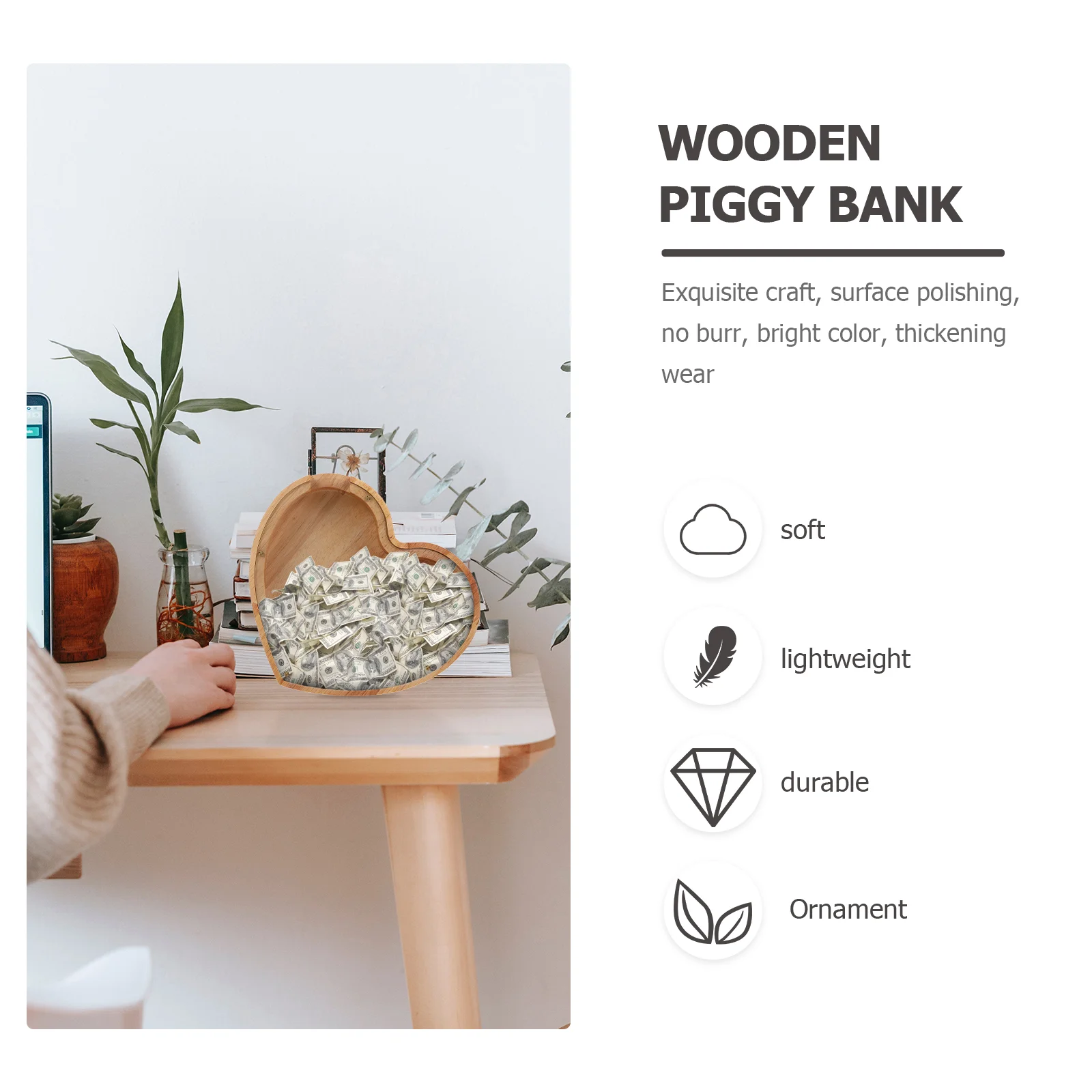 Love Piggy Bank Crafts for Girls Coin Savings Wood Wooden Adults Kids Money Child Heart 4