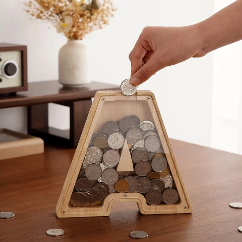 wooden piggy bank wooden money box piggy bank coin holder coin bank 26 English Alphabet Moneybox Coin Money Piggy Bank Wooden Letter Saving Box Desktop Ornament Home Decor Crafts For Kids