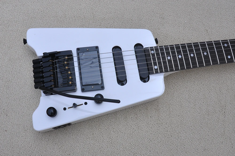 6 Strings White Headless Electric Guitar with Tremolo Bar,24 Frets,Rosewood Fretboard