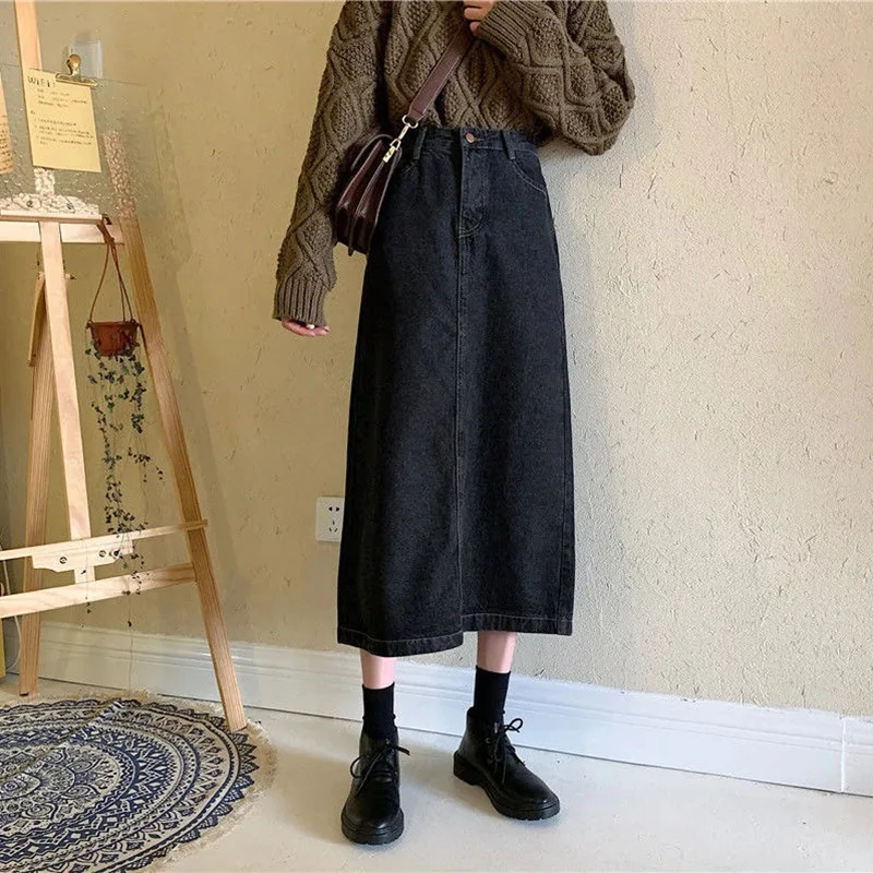 Summer Long Denim Skirt Women Oversize 5XL Korean Fashion Split