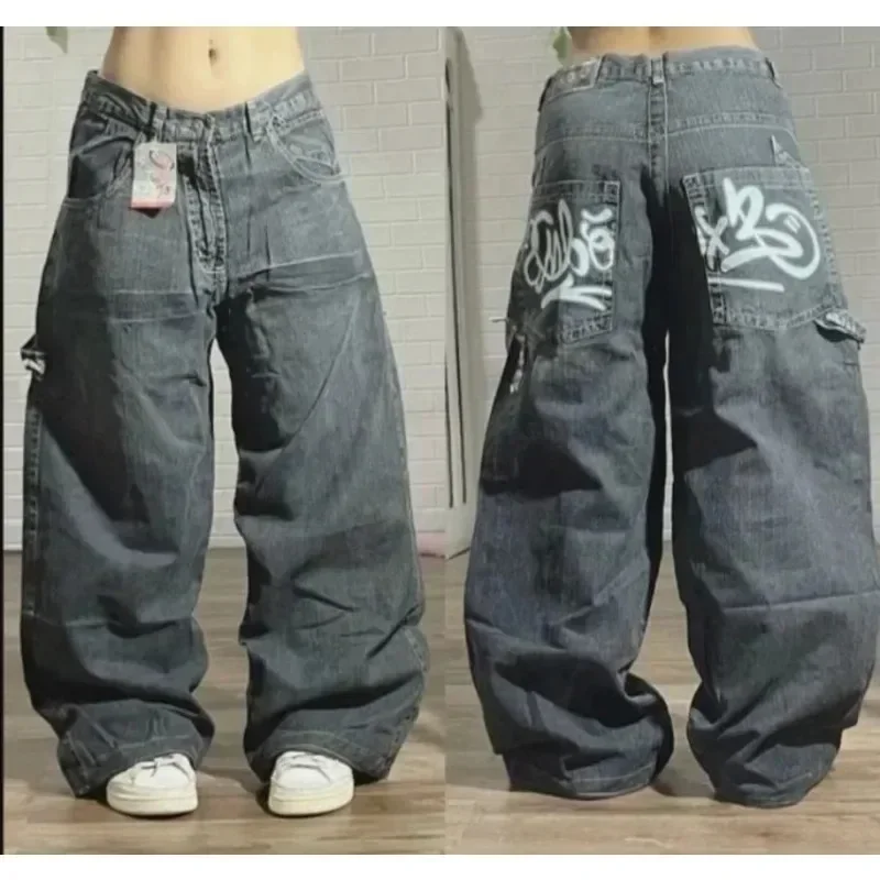 2024 New American hip-hop Vintage baggy jeans women's Harajuku high waist Y2K wide-leg pants Gothic wide pants Streetwear pants - Image 2