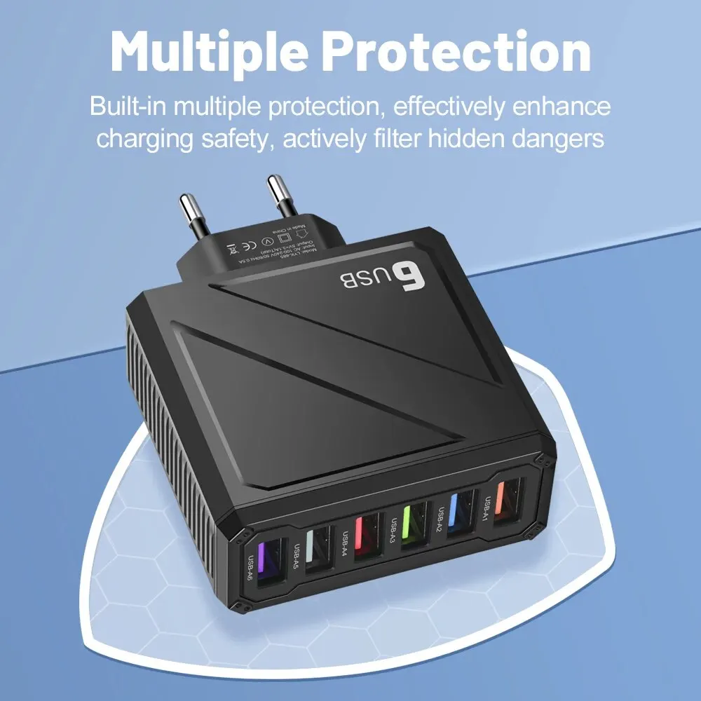 3.1A 6Ports USB Charger Fast Charging Wall Charger Quick Charge For iPhone Samsung Xiaomi Huawei Mobile Phone Adapter