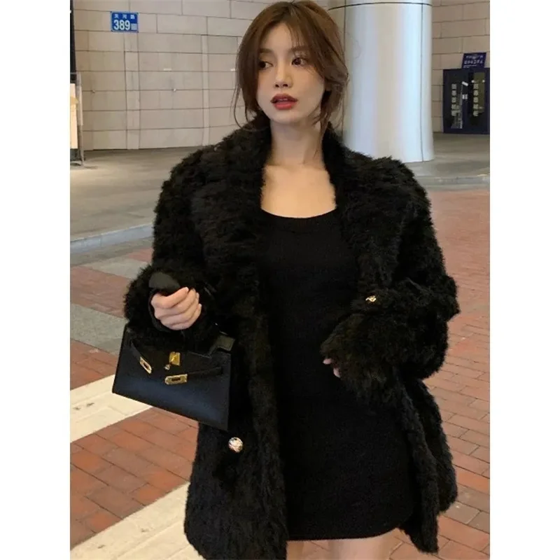 2023 Autumn Winter Loose New Style Small Fragrance Coat Women's Mid Length Small Crowd Set Loose Coat Coat Thickened with Velvet