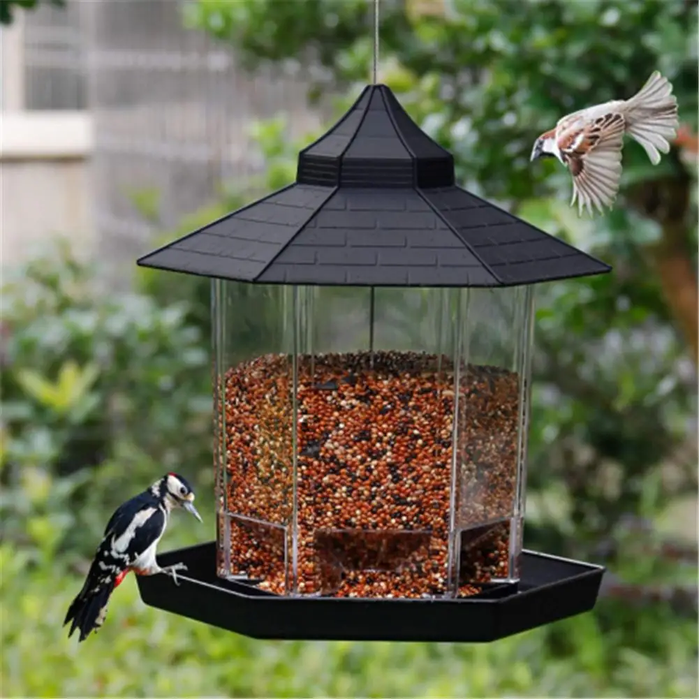 Mangeoire à oiseaux sauvages avec perchoir, mangeoires à oiseaux en  plastique étanches pour jardin, extérieur, tube transparent en forme de  belvédère - AliExpress