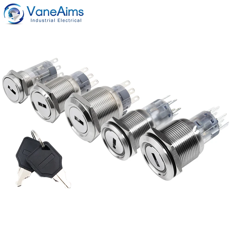 16/19/22MM metal rotary push button brass latching 2 or 3 position