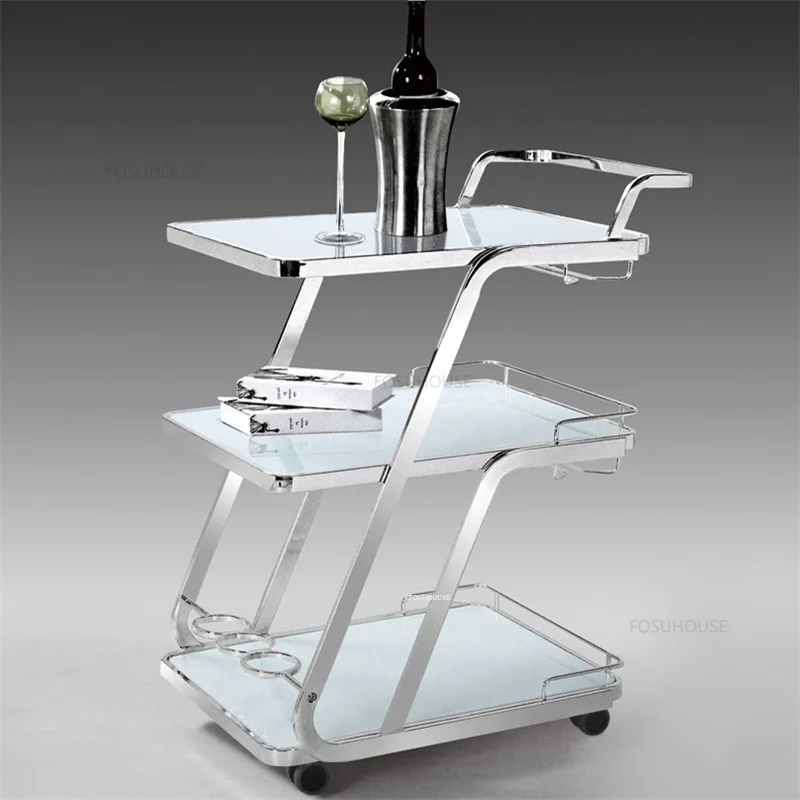 Luxury High-end Hotel Trolley KTV Commercial Dining Cart Home Stainless Steel Glass Wine Cart Restaurant Iron Delivery Trolley O