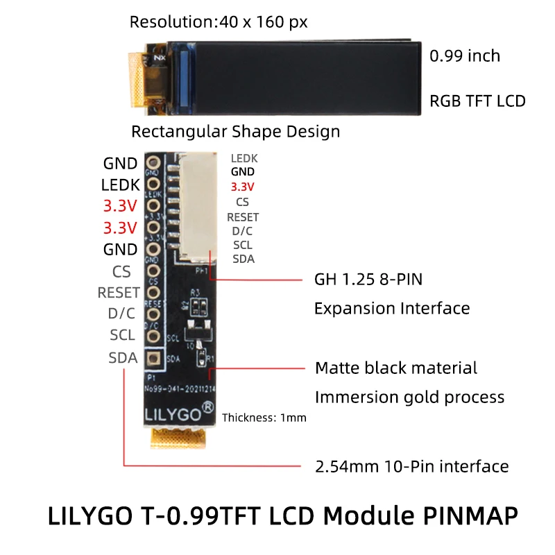 LILYGO TTGO T-0.99 Inch LCD Display Development Expansion Circuit Board GH1.25mm 8PIN Expansion Interface 2.54mm PI