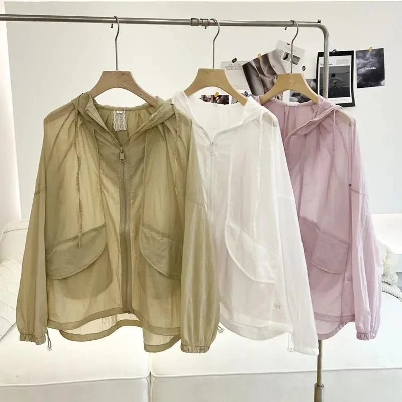 

2024 Hooded Sunscreen Clothes Ice Silk Thin Women's Summer Jacket New Loose Breathable Light Sun-Protective Clothing Outside