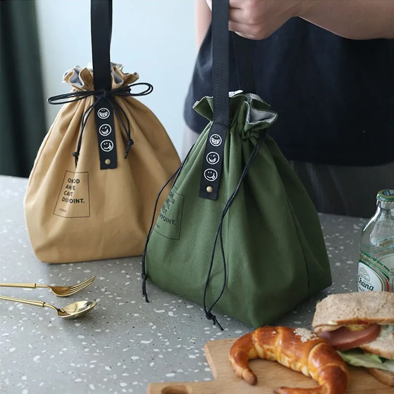 Isolierte Lunch-Tasche aus Canvas mit Kordelzugverschluss Weitöffnende Faltbare und Leichte Lunch-Tasche für Arbeit Büro Picknick