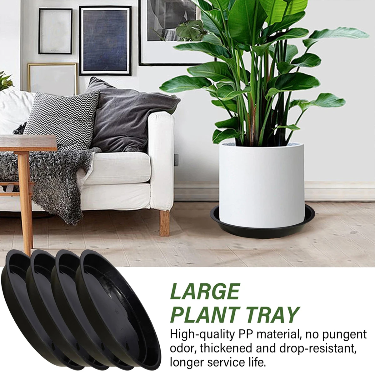 16 Inch Plant Saucer Round Black Plastic Tray 4Pcs Indoor Outdoor Pot Saucers for Gardening and Drip Protection