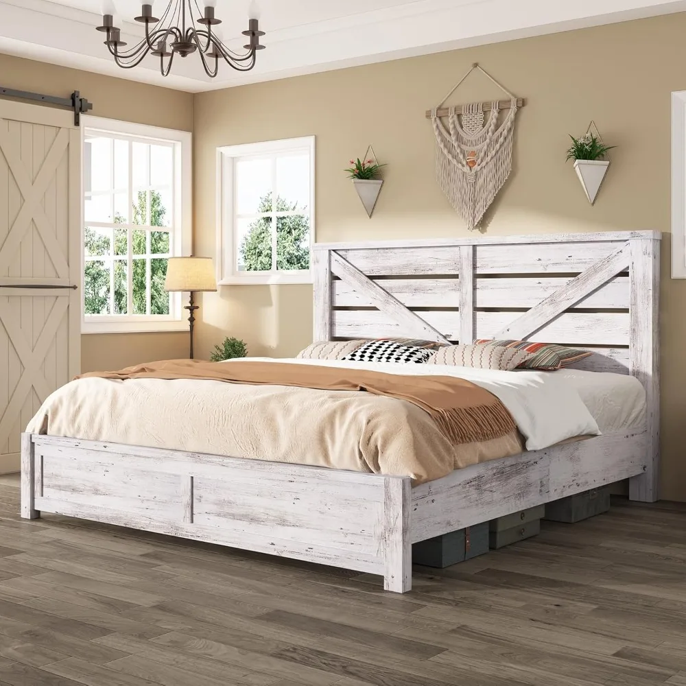 Lila King Bed, Picture Frame Panel Headboard, Farmhouse White Wood main image 0