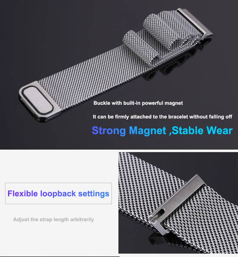 Magnetic Loop Smartwatch Band with Case and Screen Protector, 22mm/20mm Strap in Elegant Bracelet Design