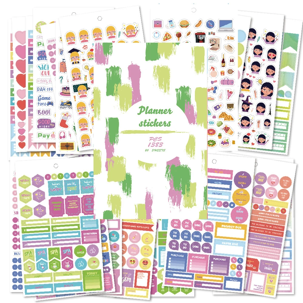 

20 Sheets/1390Pcs Planner Stickers Diary Accessories Stickers DIY Material Scrapbooking Stickers Stationery