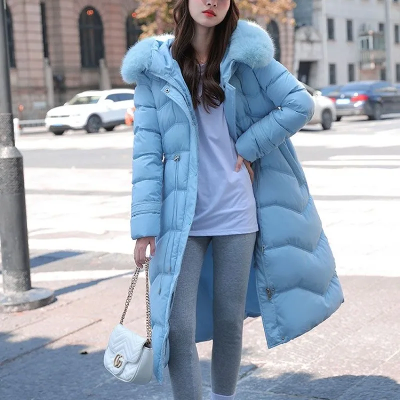 2023 New Women Down Jacket Winter Coat Female Fox Fur Collar Thicken Parkas White Duck Down Outwear Slimming Mid Length Overcoat 30 degree winter down jacket men 90% white duck down parkas coat mid length large fur collar male thicken coat snow overcoat