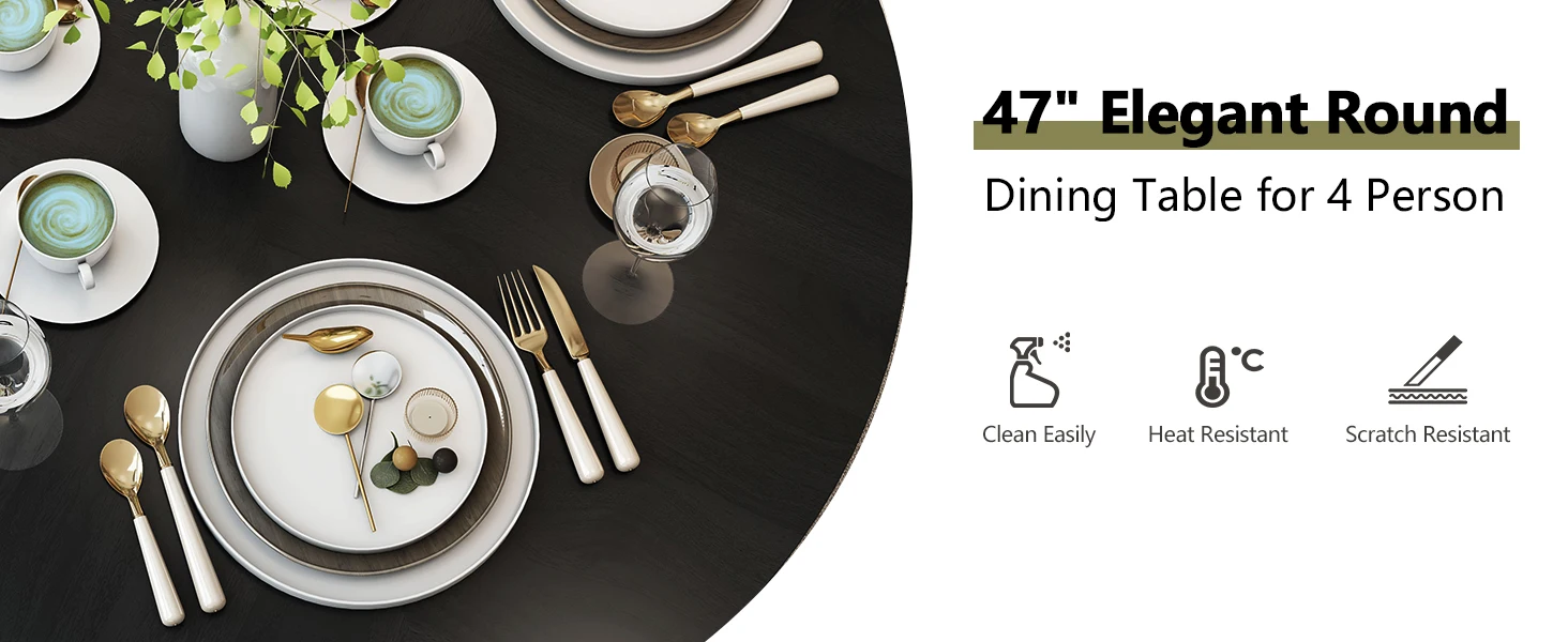 Description Picture 4 of item47 inch Round Dining Table for 4, Kitchen Table Dinner Table with 2-Layer Storage Shelf and Wood Slide Door for Home Dining