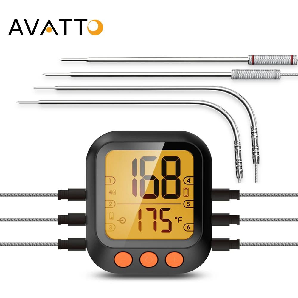 

AVATTO Digital Outdoor Meat Thermometer Cooking BBQ Oven Thermometer Big LCD Screen For Kitchen With 6 Probes BBQ Thermometer
