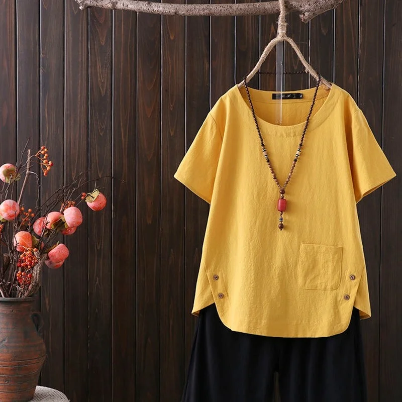 Woman Tshirts Summer New Large Size Casual Solid Color Loose Short Sleeve T-shirt Ropa Mujer Camisetas 2