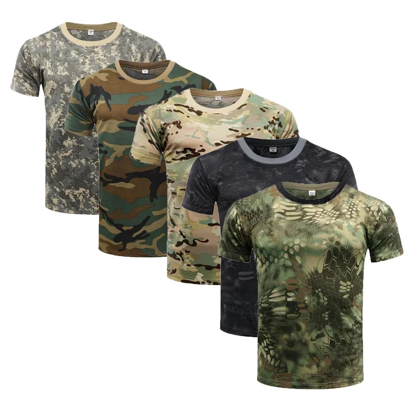 Hunting Camouflage T Shirt Summer Short Sleeve Tee Tops Men's T-shirt Outdoor Military Tactical Combat Fitness Hiking T-Shirt sport t shirt