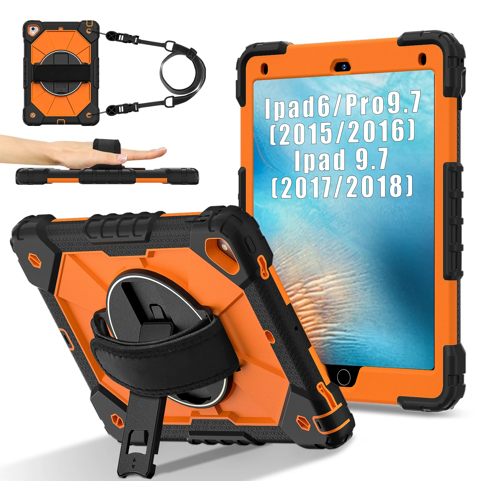 Versatile Rotatable Heavy Duty iPad Case with Rugged Stand and Shoulder Strap