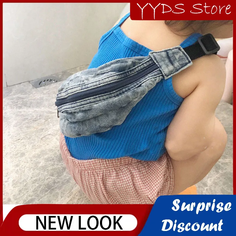 Children's Denim Waist Bag Cool Hip-hop Denim Color Bag with Boys Chest Bag Boys and Girls Sports Oblique Shoulder Bag