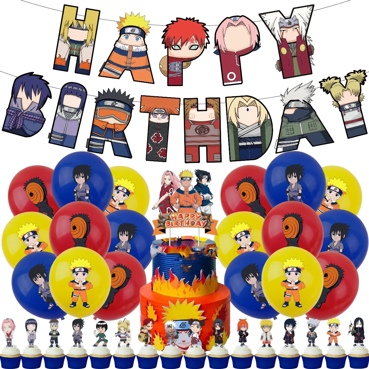 Naruto Anime Birthday Party Supplies Set - Decorations, Banner, Tablecloth, Plates, Balloons, and Gifts