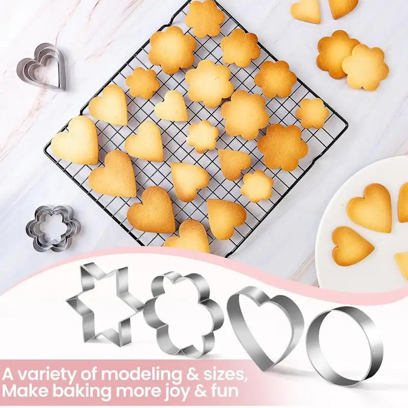 12pcs Metal Cookies Cutters Set Creative Star Cookie Cutter Round/Heart/Flower Shaped Egg Molds Indoor Outdoor Baking Tools