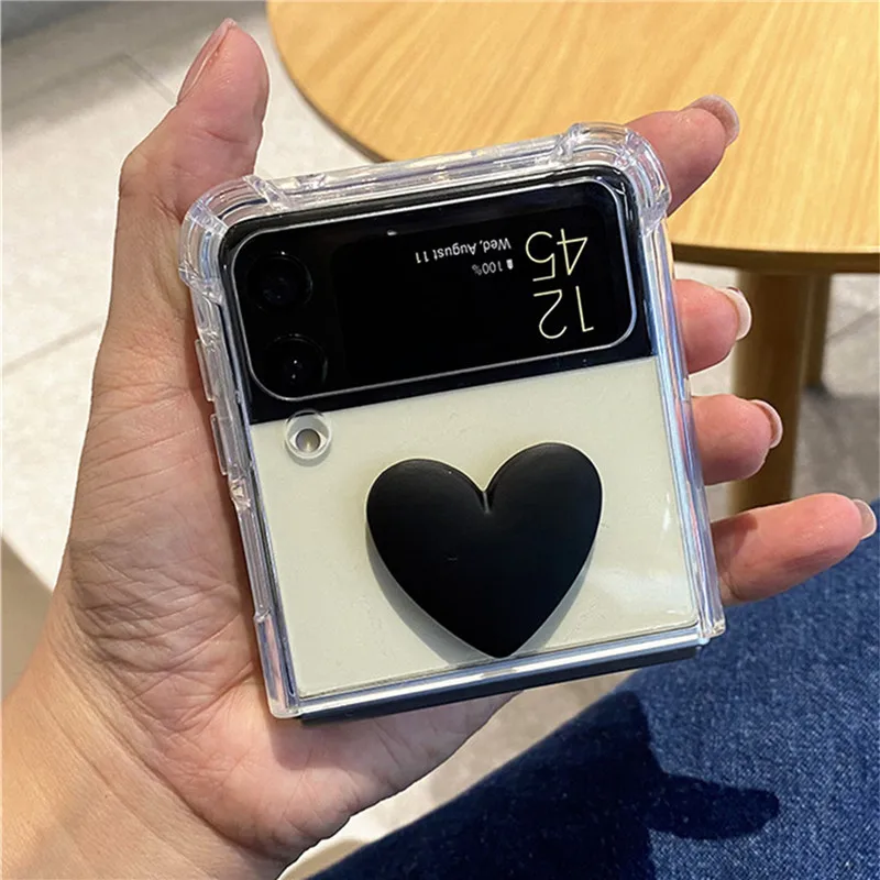 New Simple 3D Love Heart Transparent Four Corners Anti-drop Shockproof Phone Case for Samsung Galaxy Z Flip 3 5G Z Flip3 Z3 samsung galaxy flip3 case