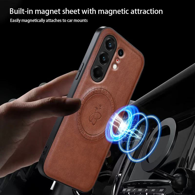 Premium PU Leather Wireless Charging Magnetic Case – Fusion Protective Hard Back Shell Coque